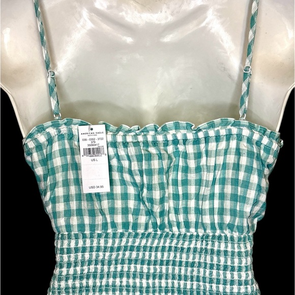 Women~American Eagle Outfitters~Blue green Gingham Smocked tank top~BNWT~SKU017 - Picture 7 of 9